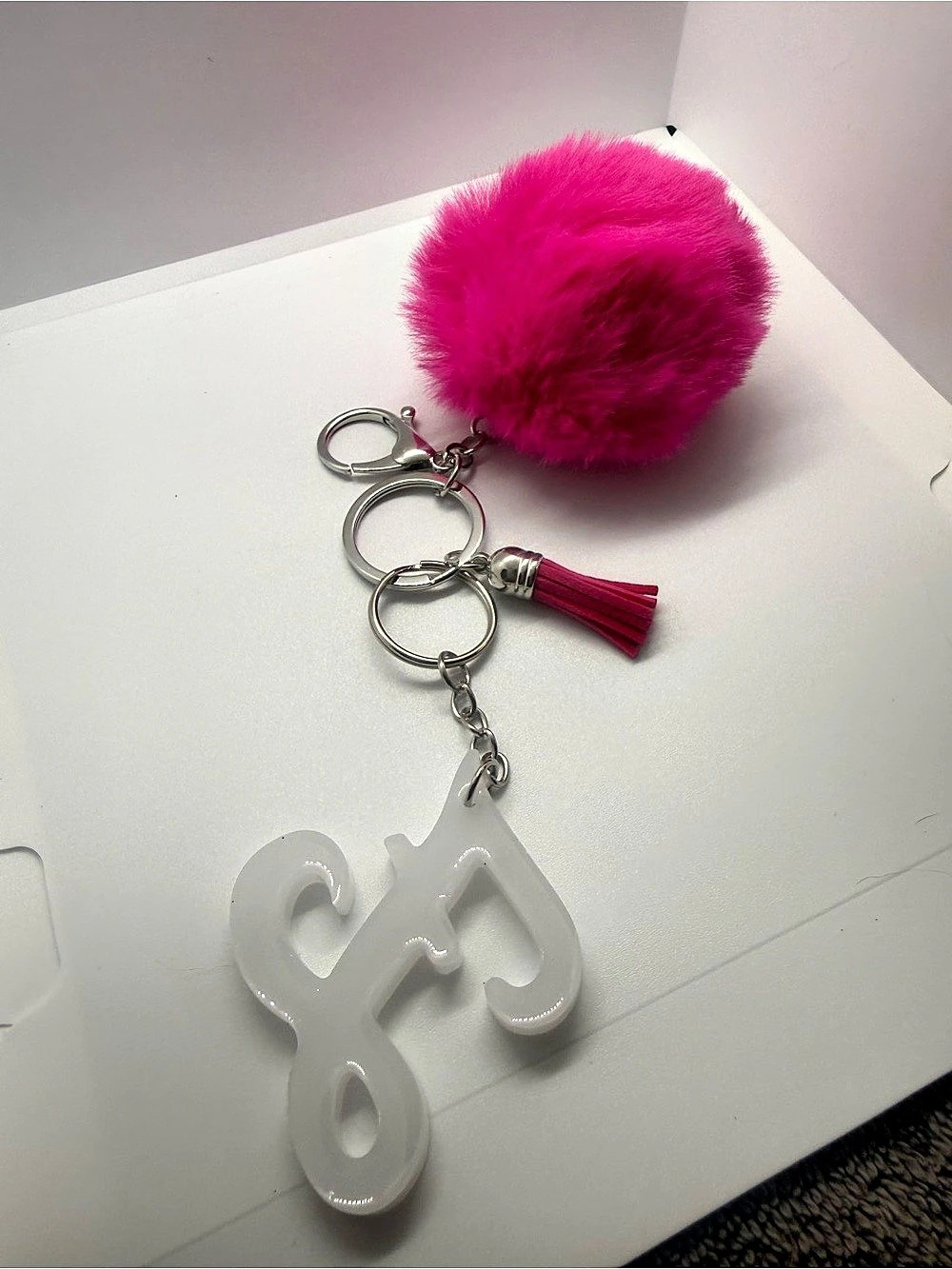 Pink Pom Letter Keychain